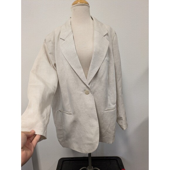 H&M Ivory Linen Blend Double Breasted Single Button Blazer Jacket sz XL Office - Picture 2 of 10